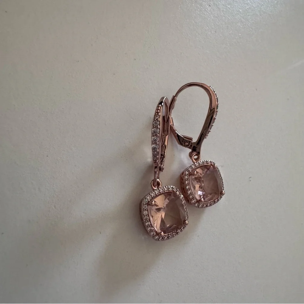 Rose Gold Pink Crystal Drop Earrings - Women Jewelry - Picture 2 of 3